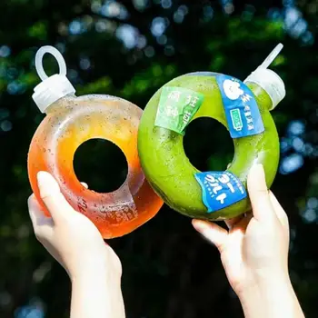 500ML / 350ML Sevimli Çörek Çocuklar Su Şişesi Sızdırmaz seyahat kulplu fincan Halka Anti Güz Şeffaf içme suyu şişesi