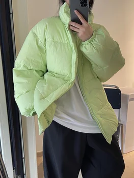 Gevşek Fit Yeşil Büyük Boy Aşağı Sıcak Ceket Yeni Uzun Kollu Sıcak Kadın Parkas Moda Gelgit Sonbahar Kış O617