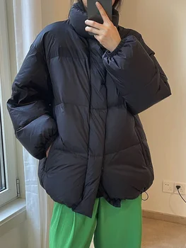 Gevşek Fit Yeşil Büyük Boy Aşağı Sıcak Ceket Yeni Uzun Kollu Sıcak Kadın Parkas Moda Gelgit Sonbahar Kış O617