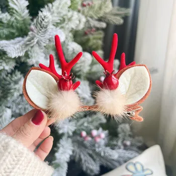 2024 Sevimli Elk Boynuz Klip Şapkalar yılbaşı dekoru saç aksesuarları Noel Navidad Süslemeleri Hediye Kız Çocuklar İçin Mutlu Yeni Yıl