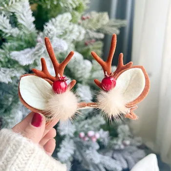 2024 Sevimli Elk Boynuz Klip Şapkalar yılbaşı dekoru saç aksesuarları Noel Navidad Süslemeleri Hediye Kız Çocuklar İçin Mutlu Yeni Yıl