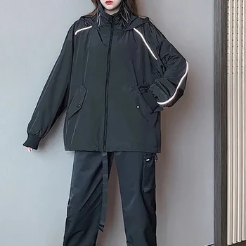 2023 İlkbahar Sonbahar Yeni Gevşek kadın Rahat Ceket Kore Moda Kadın Açık Rüzgar Geçirmez Kapşonlu fermuarlı ceket Üst
