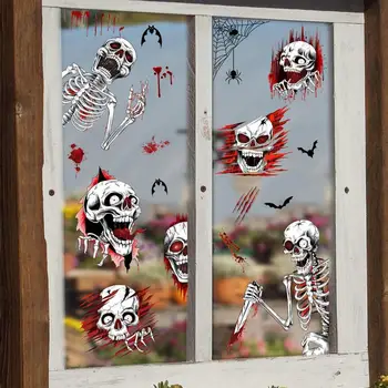 Cadılar bayramı Pencere Çıkartmaları Iskeletler Örümcek Ağları Hiçbir Tutkal Kapı Tutunur Korkunç Yarasalar Çıkartması cam kapılar Dekorasyon Tatil Parti