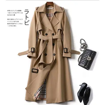 Sonbahar Kış kadın Orta uzunlukta Rüzgarlık Kore Moda Kemer Uzun trençkotlar Streetwear Yaka Rüzgar Geçirmez Palto