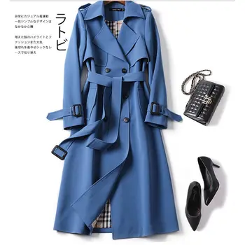 Sonbahar Kış kadın Orta uzunlukta Rüzgarlık Kore Moda Kemer Uzun trençkotlar Streetwear Yaka Rüzgar Geçirmez Palto