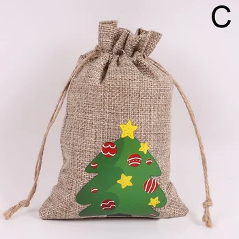 Noel Pamuk Keten İpli Çanta Noel Goodie Torbalar Hediye Paketleme Ambalaj Poşetleri Takı Şeker Depolama Doğum Günü Partisi