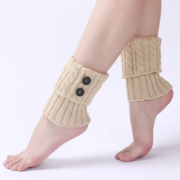 Kadın Yün Sıcak Çizmeler Kapak Ayak Kapakları Sonbahar ve Kış Örme Büküm Düğmesi Kısa Bacak Pedleri Diz Çorap Çizmeler Kapak