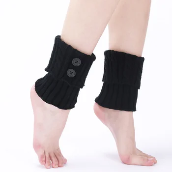 Kadın Yün Sıcak Çizmeler Kapak Ayak Kapakları Sonbahar ve Kış Örme Büküm Düğmesi Kısa Bacak Pedleri Diz Çorap Çizmeler Kapak