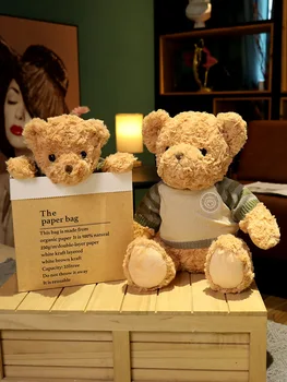 25/35/45CM Sevimli Vintage Klasik Oyuncak ayı peluş oyuncaklar Dolması Kazak Ayı Peluş Bebek Çocuklar için Hediyeler