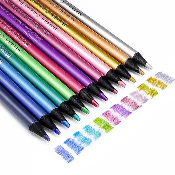 Kalemler için Metalik 12 Eskiz Sanatçı Renkli Malzemeleri Sanat Boyama Seti Meslek Kalemler Çizim Renk Renk