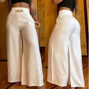 Vintage Düz Renk Geniş bacak Yüksek belli Kadın Pantolon 2023 Yeni Zarif Moda Gevşek Alevlendi Pantolon Kadın Streetwear Y2k Pantolon
