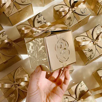50 adet ışık lüks Lale Hediye şeritli kutu şeker Çikolata Ambalaj Kutuları düğün Doğum Günü Bebek Duş Parti Favor Konuk için