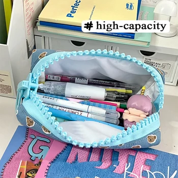 Kore Küçük Ayı Kalem Kutusu Büyük Kapasiteli Kırtasiye Saklama kalem çantası Tuval Malzeme Okul Çantası Kalem Estetik Kırtasiye